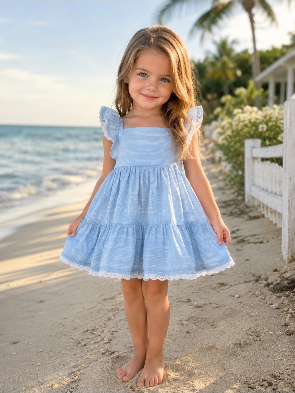 Tahari Girls Light Blue Tiered Dress Size 4T Ruffle Flutter Sleeve